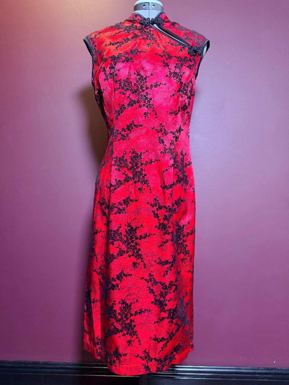 Morbid Threads Red Floral Satin Dress - Size Medium - y2k